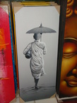 Peinture d'un moine blanc/noir 40x100