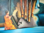 Peinture un enfant avec la main de boeddha 80x120